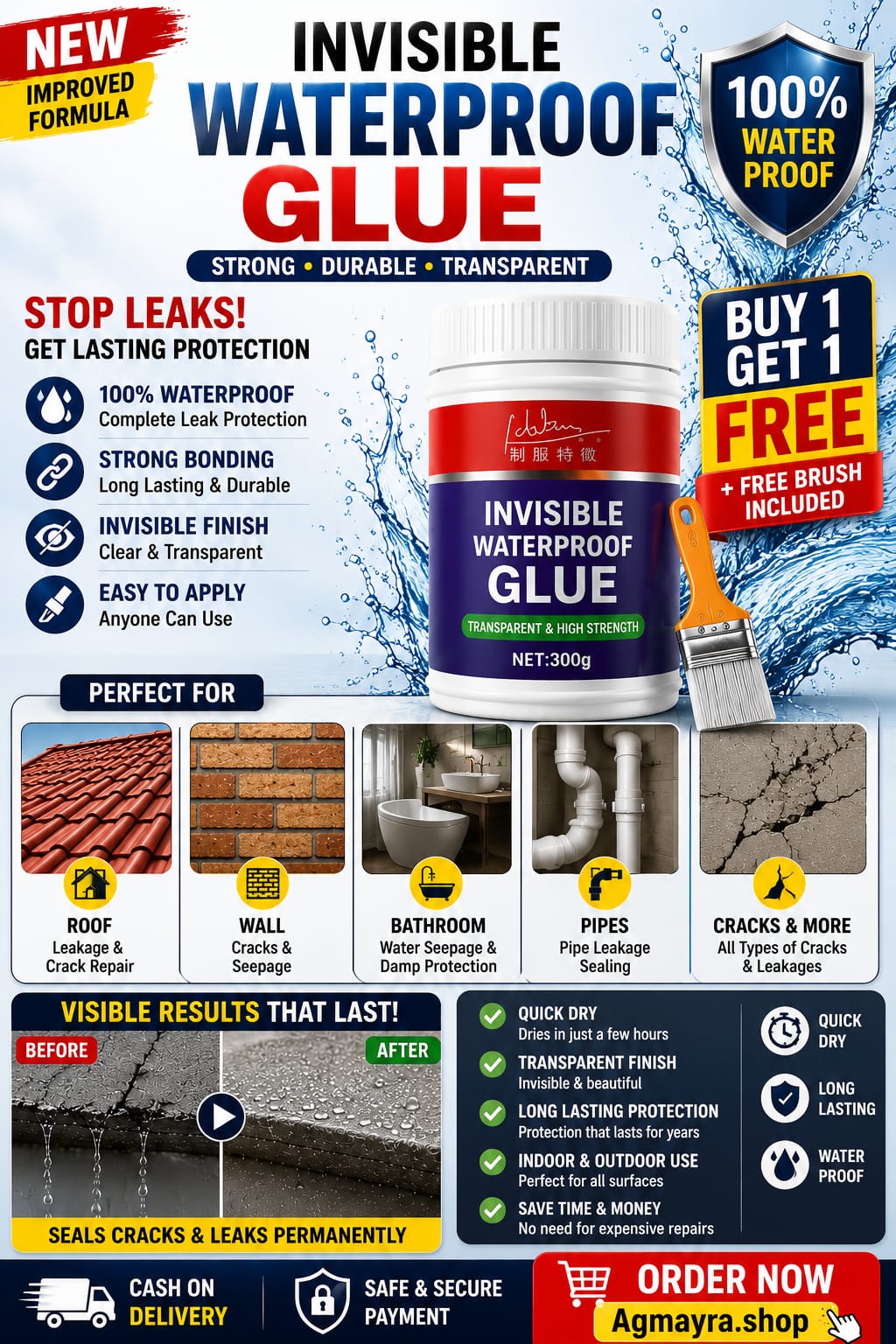 Invisible Waterproof Glue Buy 1 Get 1 Free With Brush