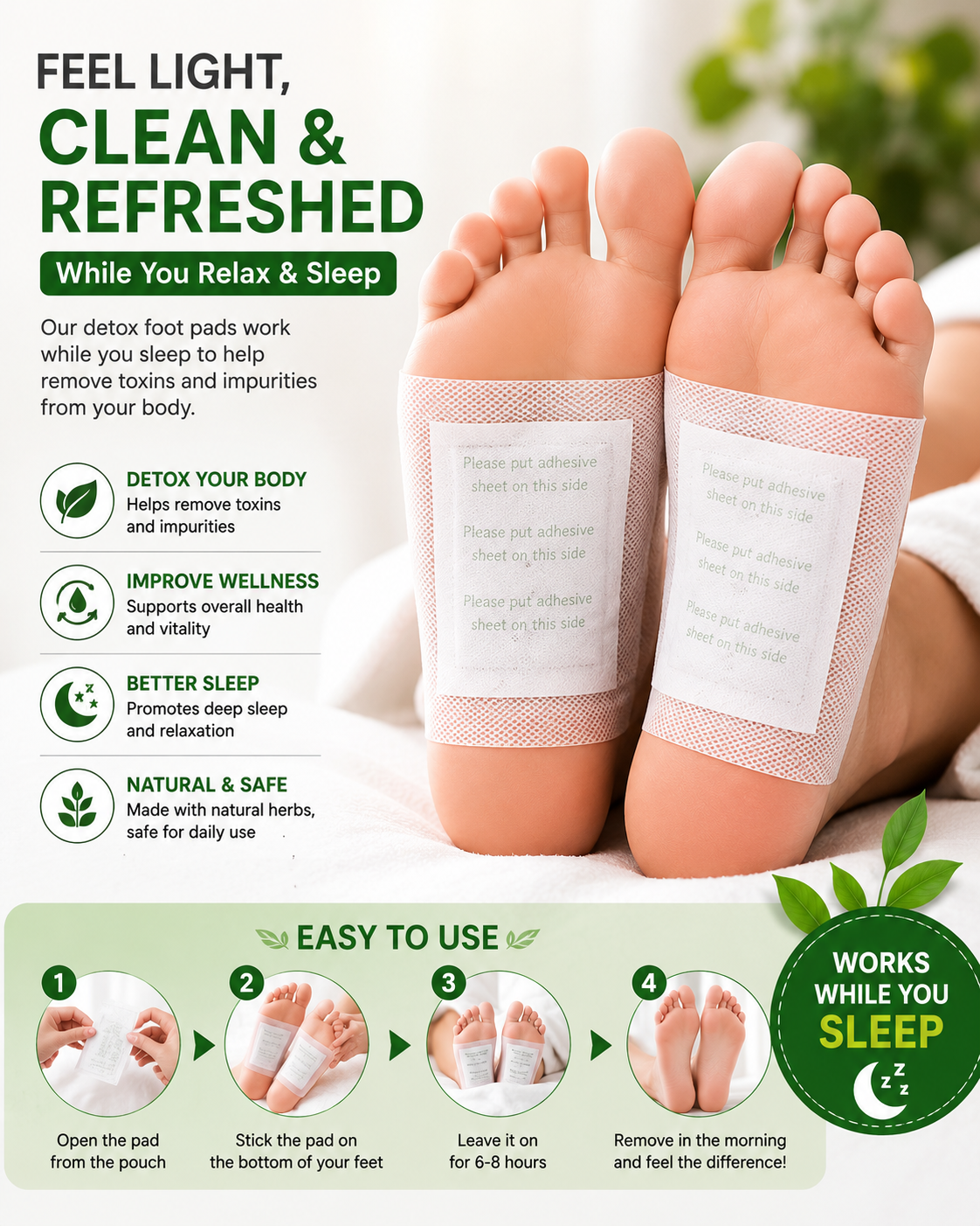 Herbal Premium Detox Foot Pads | Natural Foot Detox Patch | Buy 1 Get 1 Free